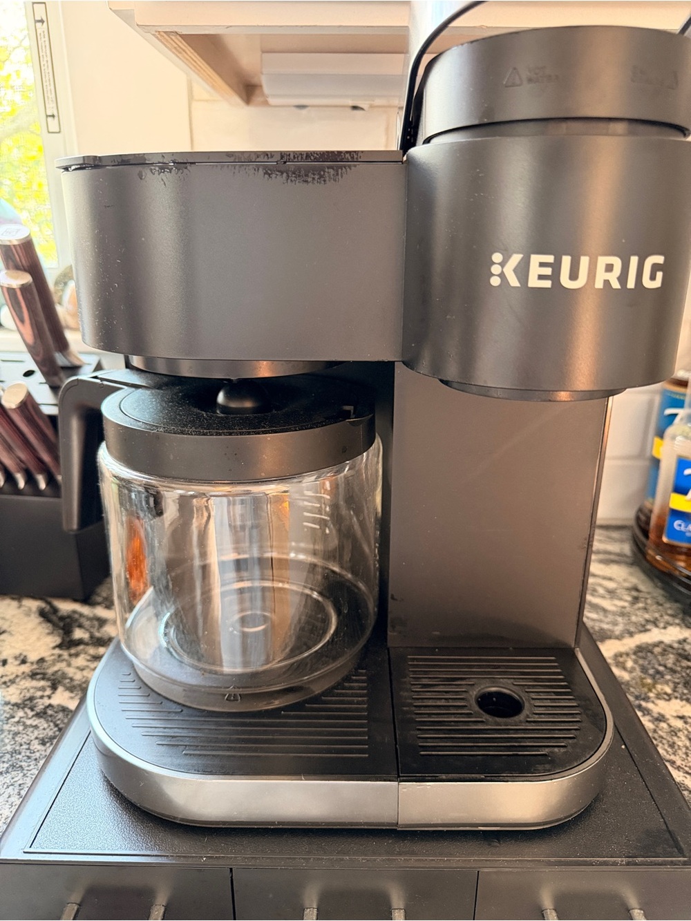 Keurig Black and Silver Coffee Maker with Glass Carafe